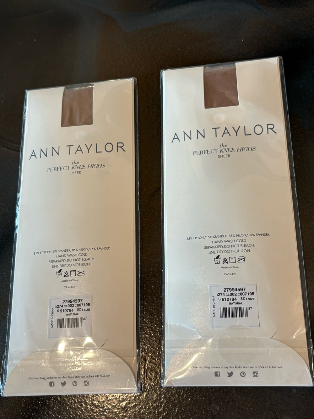 Ann Taylor Perfect Sheer Knee Highs Natural One Size 2 Pair Bundle NEW